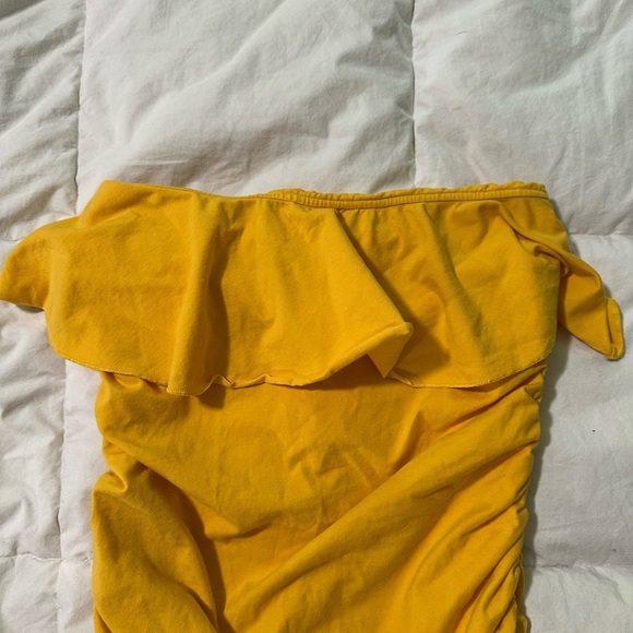 Bra Tops Women’s Mini Ruched Tube Dress Small Yellow Ruffle Stretch Summer Beach - Picture 3 of 6